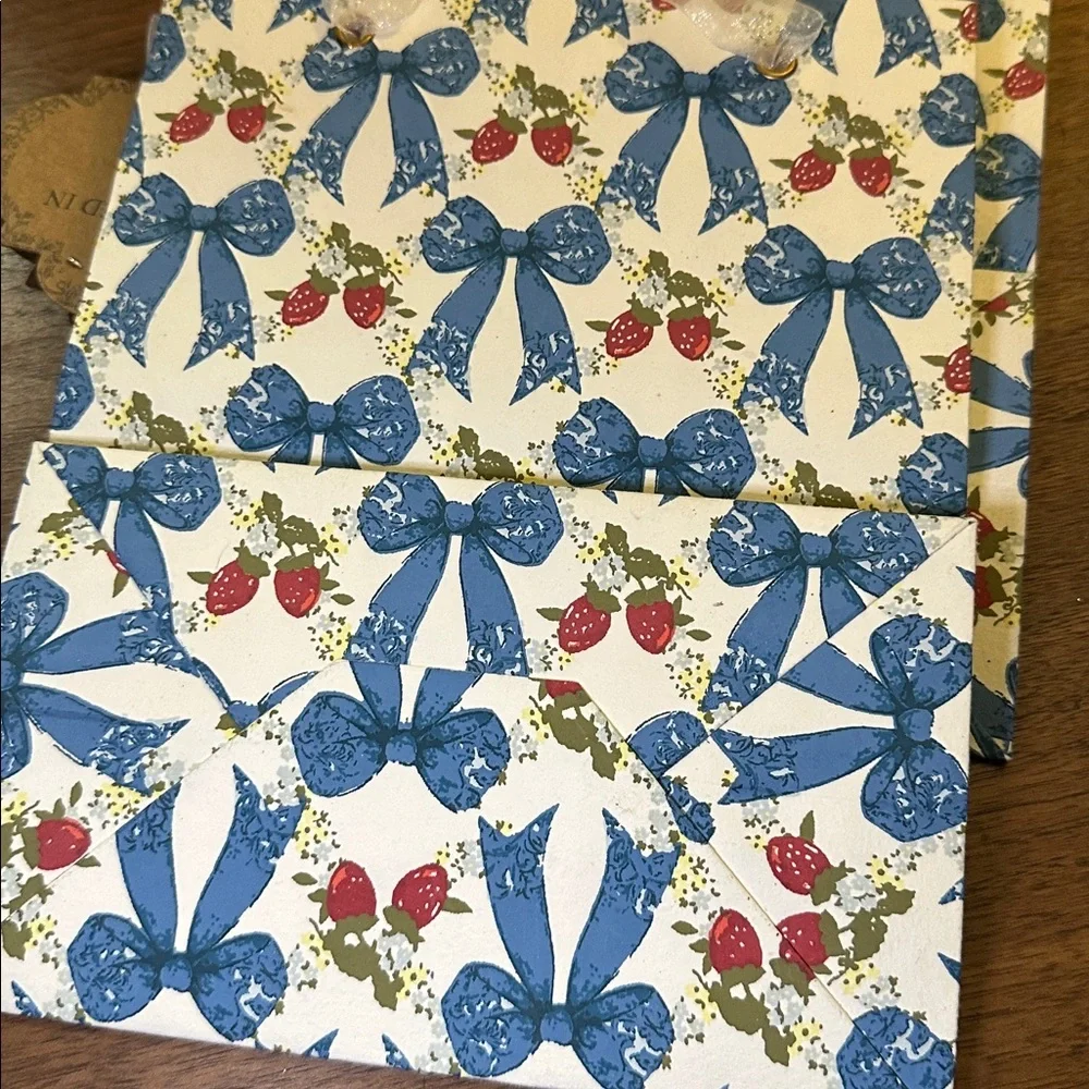 Made in India blue bow and strawberry gift bag with tissue paper